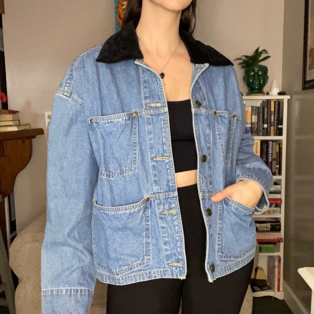 SOLD 90s Denim Jacket with Velvet Collar